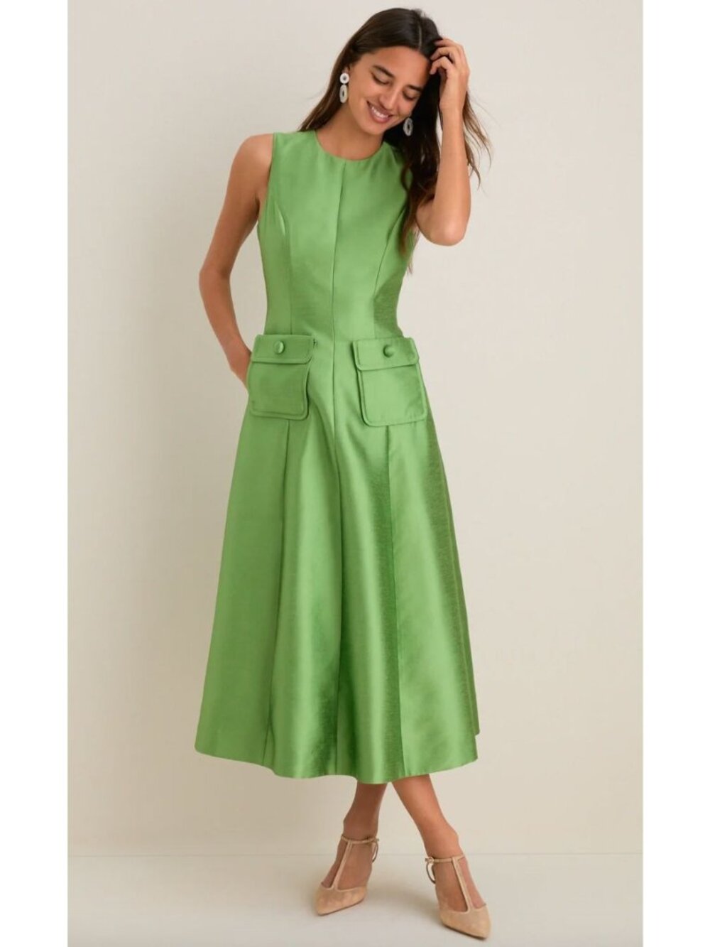 BNWT Tuckernuck $298 Pistachio Dupioni Helene Midi Dress Size 12